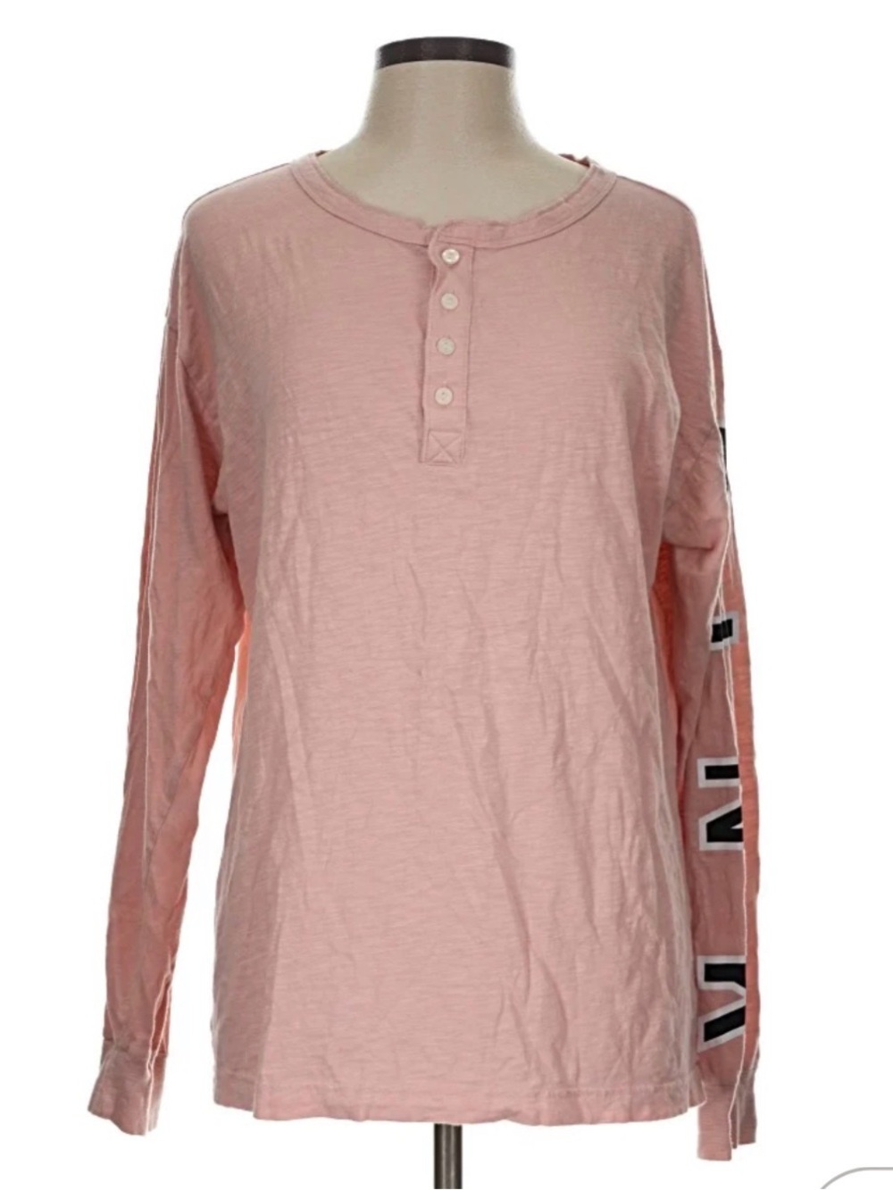 PINK Victoria's Secret Light Pink Long-Sleeve Henley with Sleeve Logo